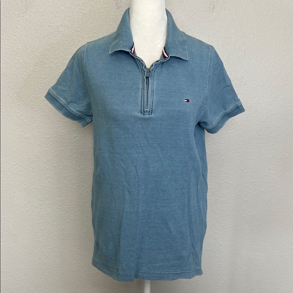 Tommy Hilfiger Zipper Slim Fit Polo Washed Blue Size Small
